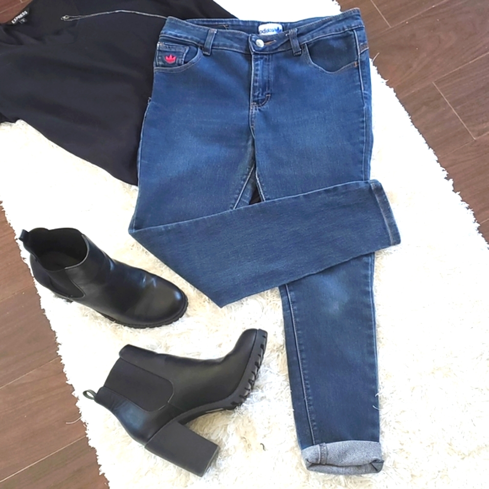 Adidas Women's Jeans Crop Ankle Size 8 Skinny Blue Denim Mid Rise